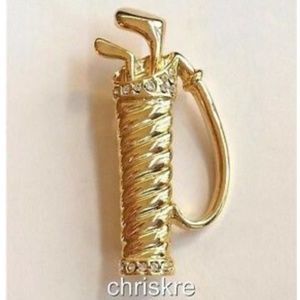 Vintage Gold Crystal Golf Bag Clubs Pin Brooch Golfer Plated Pro Gift